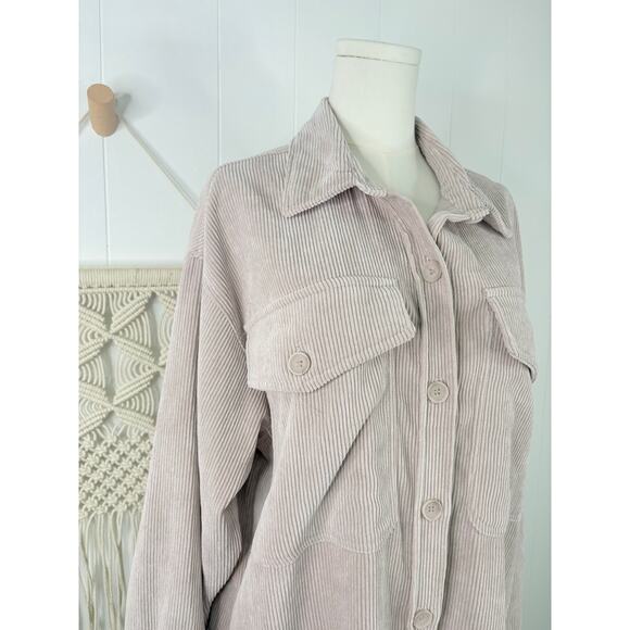 Reserve Fairfax Oversized Corduroy Shacket Womens Medium Mauve Beige Button Up - Picture 3 of 9
